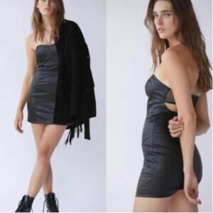 Free People Feel The Vibe Faux Leather Slip Sleeveless Mini Dress Size Small